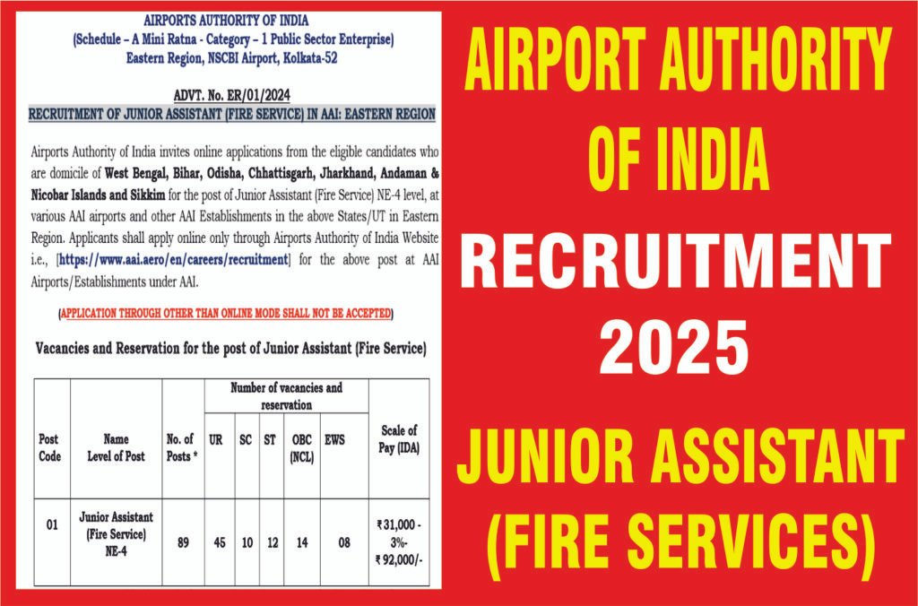 Recruitment for Junior Assistant (Fire Services) in AAI in 2025 1 Recruitment for Junior Assistant (Fire Services) in AAI in 2025